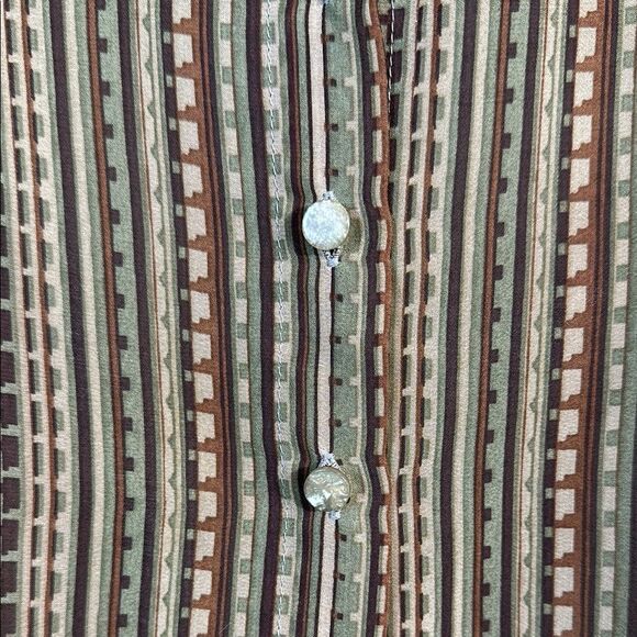 Essentials by Milano Green Brown Button Down Fairy Goblin Boho Y2K Shirt Large - Picture 4 of 11